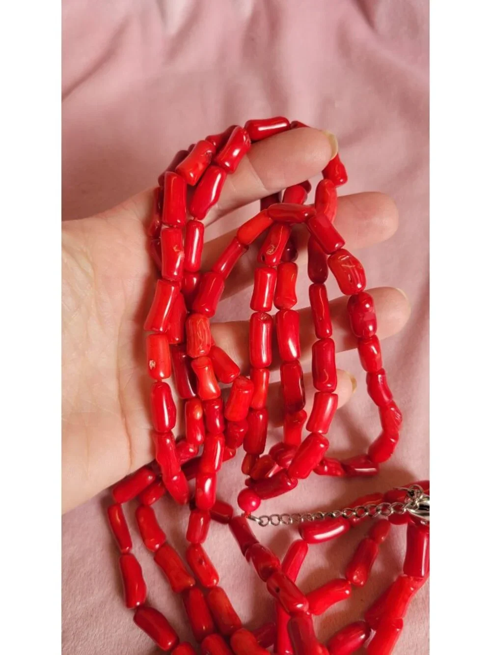 NWT Gemma C New York Layered Red Coral Long Beaded 925 Silver Necklace N1A